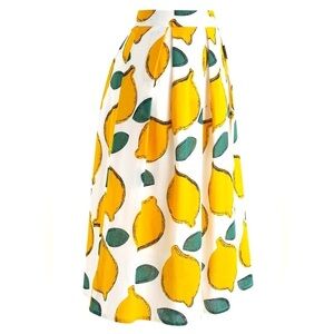 ChicWish Lemon Print A-Line Full Circle
Skirt Lined Small Poly Cotton Small NWT